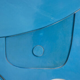 Blue Lacquered Wood Bas-Relief, Contemporary French Work
