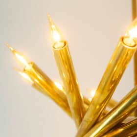 Pair of 24-Light Italian Chandeliers in Patinated Brass, 1980s.