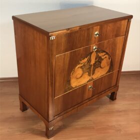 Small Biedermeier Chest of Drawers, 1820, Dolphin Marquetry
