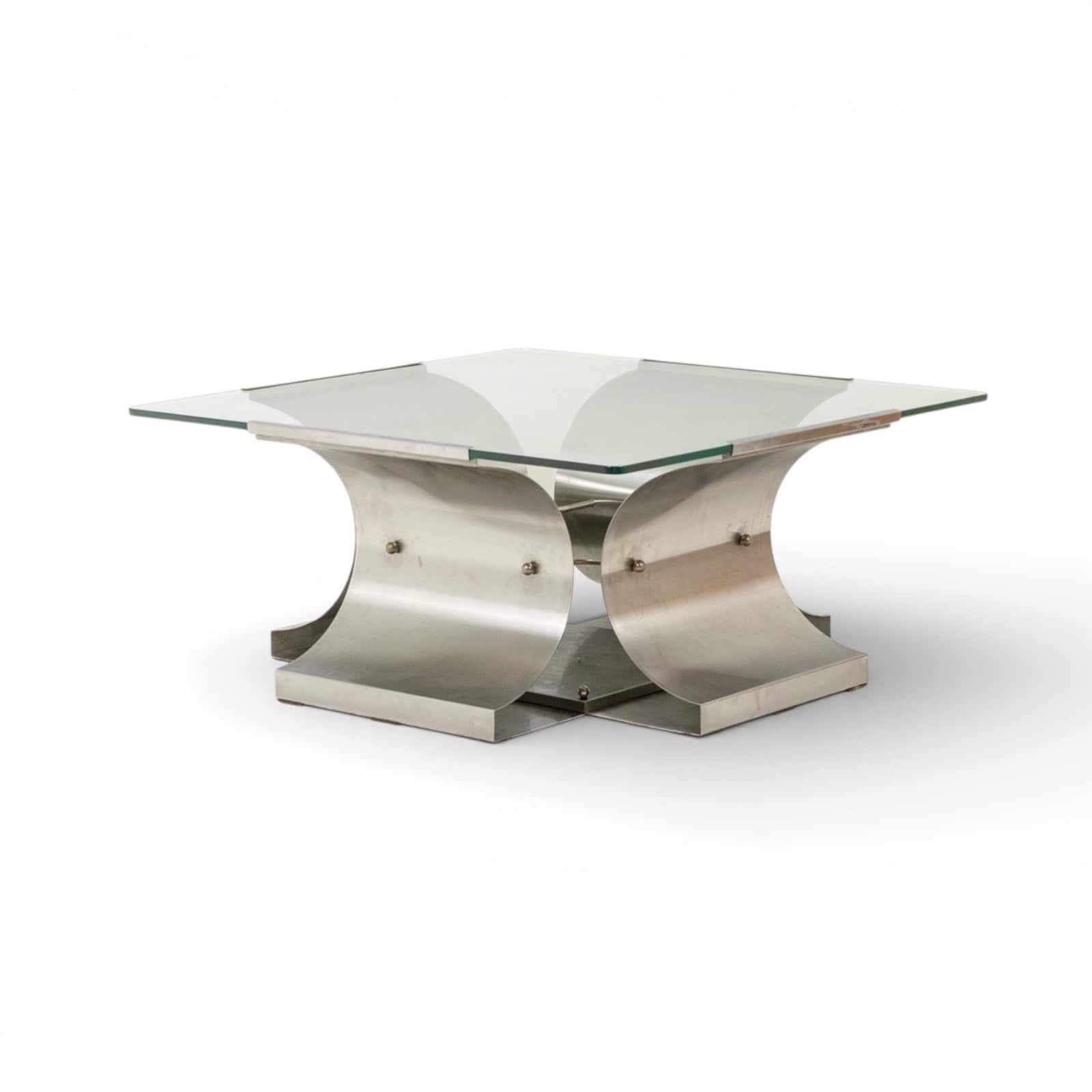 François Monnet Coffee Table- Brushed Steel with Glass Top- Styylish