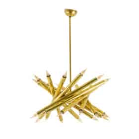 Pair of 24-Light Italian Chandeliers in Patinated Brass, 1980s.