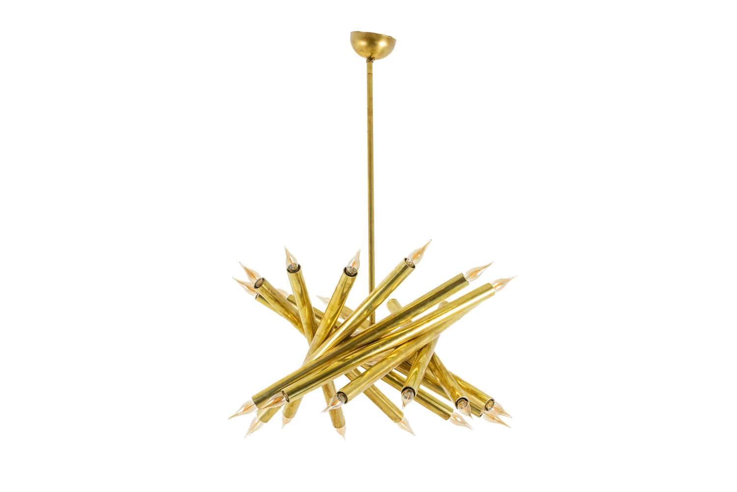 Pair of 24-Light Italian Chandeliers in Patinated Brass, 1980s. - Image 2