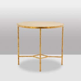 Bamboo-style Pedestal Table, Gold Metal Base