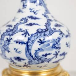 Antique French Blue and White Porcelain Dragon Lamps - Base Detail - Styylish