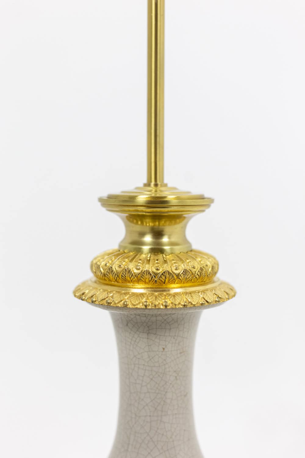 Antique Crackled Porcelain Lamp with Gilt Bronze - Neck Detail - Styylish
