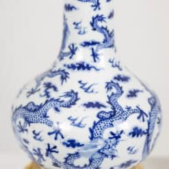 Antique French Blue and White Porcelain Dragon Lamps - Base Detail Two - Styylish