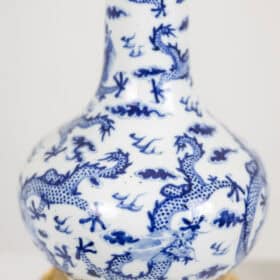 Antique French Blue and White Porcelain Dragon Lamps