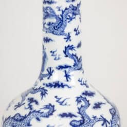 Antique French Blue and White Porcelain Dragon Lamps - Base Detail Three - Styylish