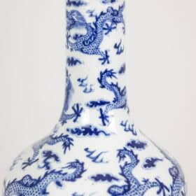 Antique French Blue and White Porcelain Dragon Lamps