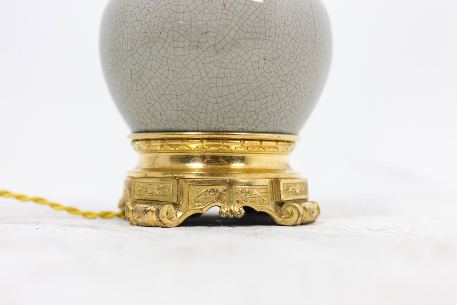 Antique Crackled Porcelain Lamp with Gilt Bronze - Base Detail - Styylish