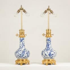 Antique French Blue and White Porcelain Dragon Lamps - Pair View One - Styylish