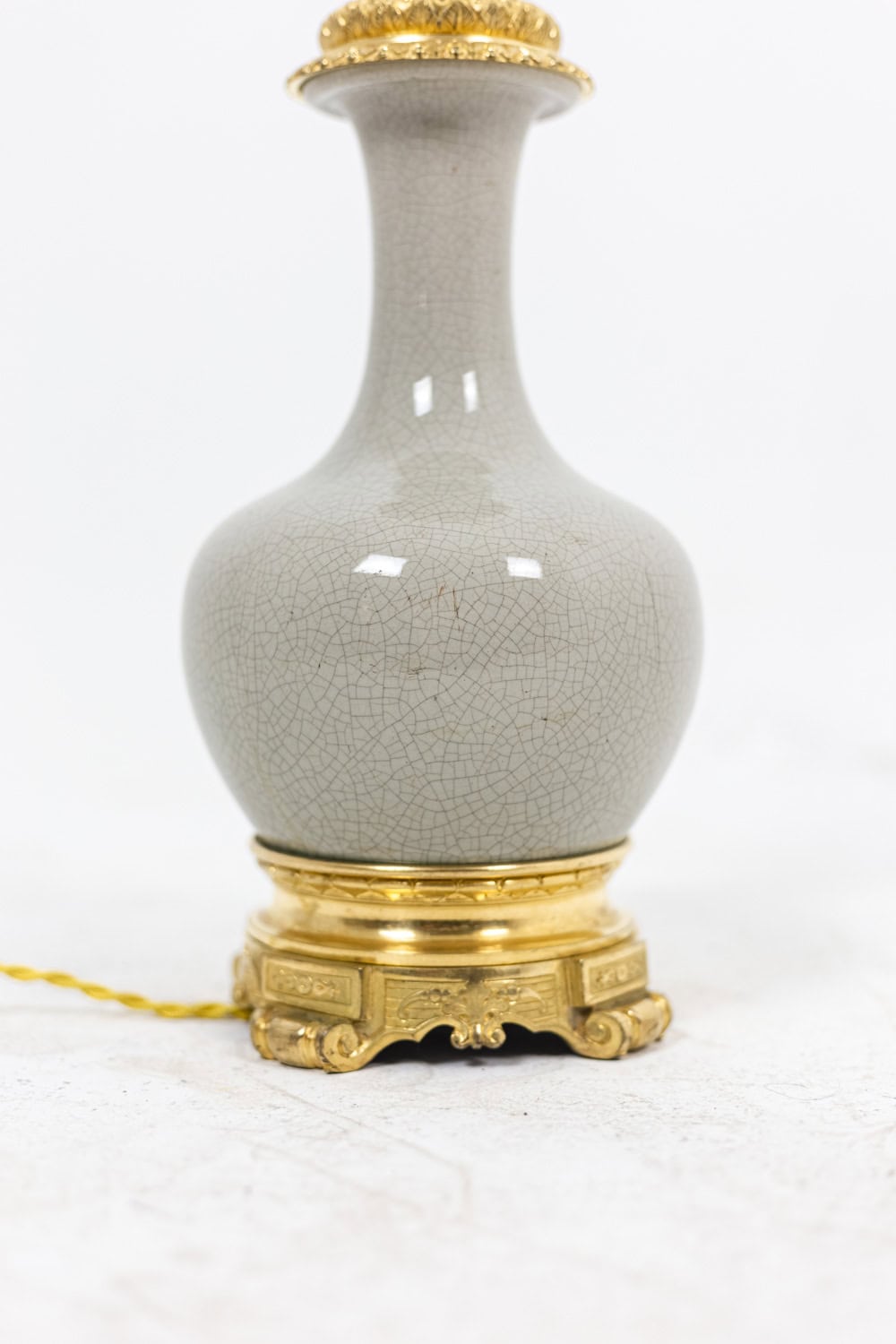 Antique Crackled Porcelain Lamp with Gilt Bronze - Body Detail - Styylish