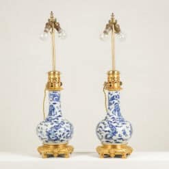Antique French Blue and White Porcelain Dragon Lamps - Pair View Two - Styylish