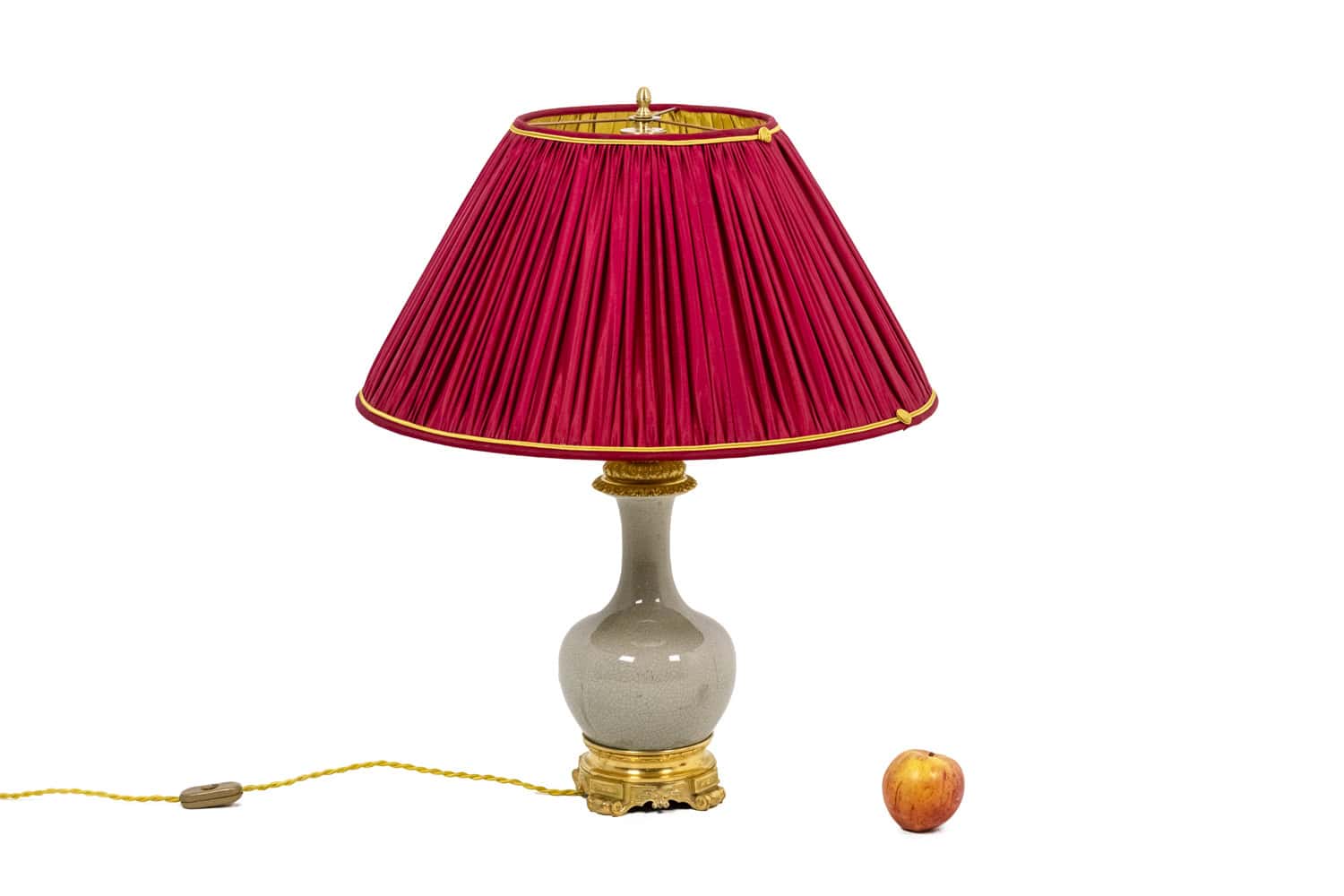 Antique Crackled Porcelain Lamp with Gilt Bronze - View with Apple - Styylish