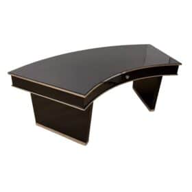 Art Deco Desk, Black Lacquer, Walnut, Metal, France circa 1950