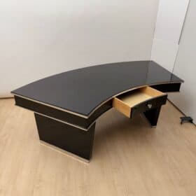 Art Deco Desk, Black Lacquer, Walnut, Metal, France circa 1950
