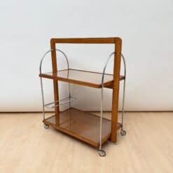 Alternative view of Art Deco Serving Trolley, Oak wood, Chrome and Glass, France circa 1930