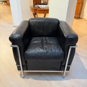LC2 Armchair, Chromed Steeltube and Black Leather, Italy circa 1960