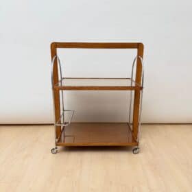 Art Deco Serving Trolley, Oak wood, Chrome and Glass, France circa 1930