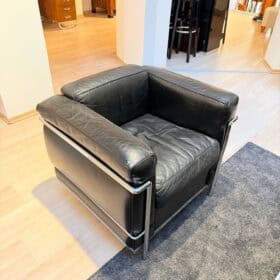LC2 Armchair, Chromed Steeltube and Black Leather, Italy circa 1960