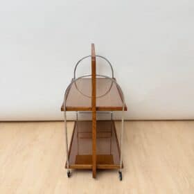 Art Deco Serving Trolley, Oak wood, Chrome and Glass, France circa 1930