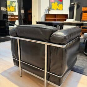 LC2 Armchair, Chromed Steeltube and Black Leather, Italy circa 1960