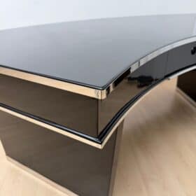 Art Deco Desk, Black Lacquer, Walnut, Metal, France circa 1950