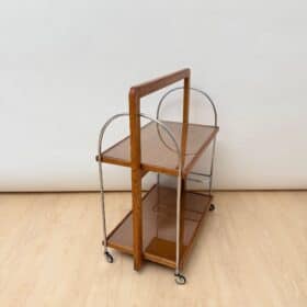 Art Deco Serving Trolley, Oak wood, Chrome and Glass, France circa 1930