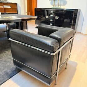 LC2 Armchair, Chromed Steeltube and Black Leather, Italy circa 1960