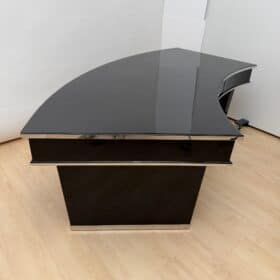 Art Deco Desk, Black Lacquer, Walnut, Metal, France circa 1950