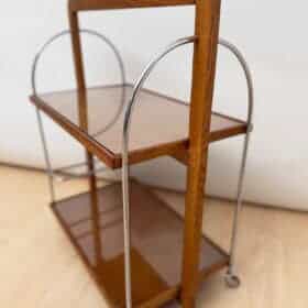 Art Deco Serving Trolley, Oak wood, Chrome and Glass, France circa 1930