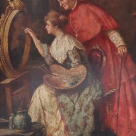 19th century Italian School Oil Painting, Young Woman Painter with Cardinal