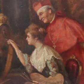 19th century Italian School Oil Painting, Young Woman Painter with Cardinal