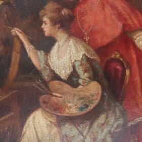 19th century Italian School Oil Painting, Young Woman Painter with Cardinal