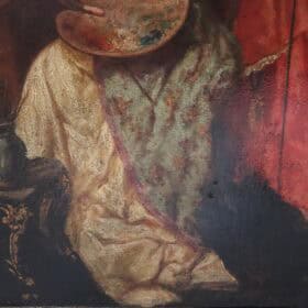 19th century Italian School Oil Painting, Young Woman Painter with Cardinal