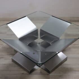 Italian Coffee Table, Steel and Glass, 1970s