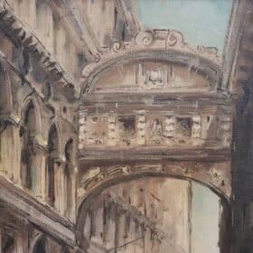 Italian Oil Painting on Canvas, Venice the Bridge of Sighs, Signed