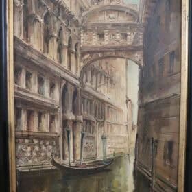 Italian Oil Painting on Canvas, Venice the Bridge of Sighs, Signed