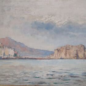 Italian Oil Painting on Board, Gulf of Naples, Signed U. Allason