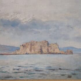 Italian Oil Painting on Board, Gulf of Naples, Signed U. Allason