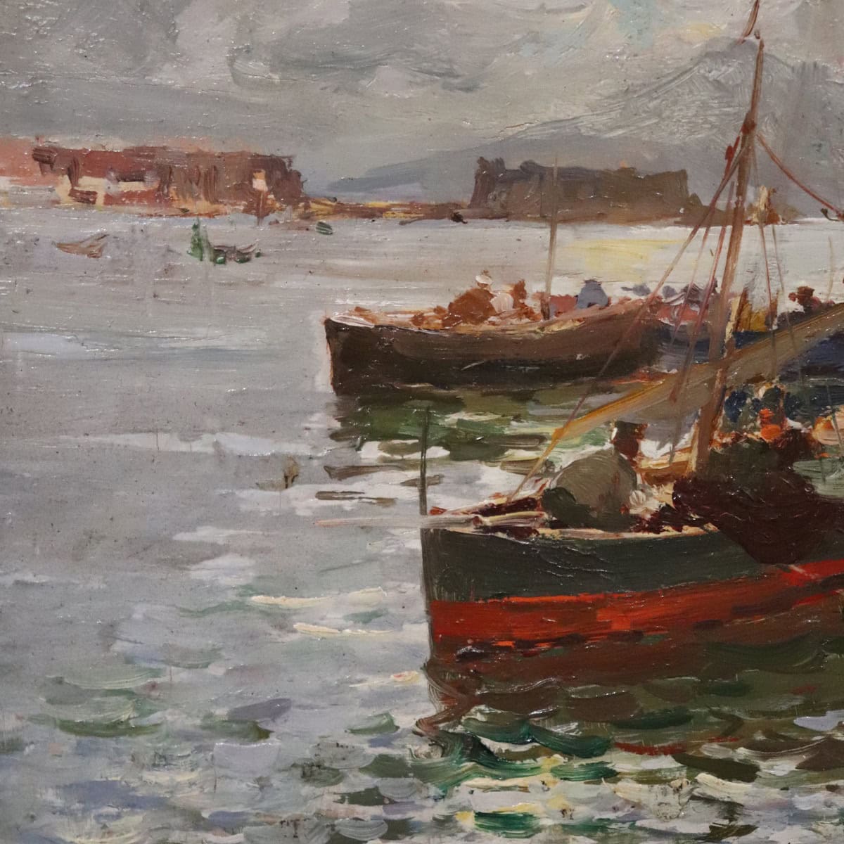 Italian Oil Painting, Gulf of Naples with Fishermen, Signed R. Leone - Image 6