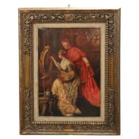 19th century Italian School Oil Painting, Young Woman Painter with Cardinal