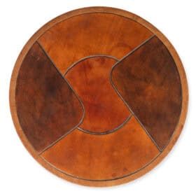 Stools and Wall Lamp, Cherry Wood and Leather, 1970s