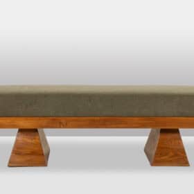 Green Mohair Velvet Bench, Ash Wood, Contemporary