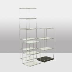 Alternative view of Set of 3 Shelves, Chrome-plated Metal and Glass, 1970s