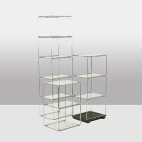 Set of 3 Shelves, Chrome-plated Metal and Glass, 1970s