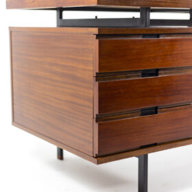 Pierre Guariche Mahogany Desk, Lacquered Metal, 1960s