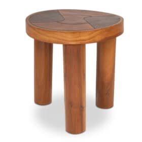 Stools and Wall Lamp, Cherry Wood and Leather, 1970s