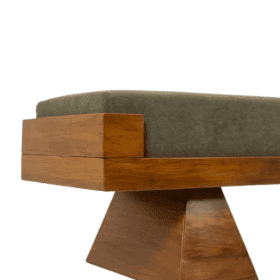 Green Mohair Velvet Bench, Ash Wood, Contemporary