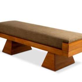 Italian Contemporary Ash Wood Bench with Green Mohair Velvet Seat by Élitis